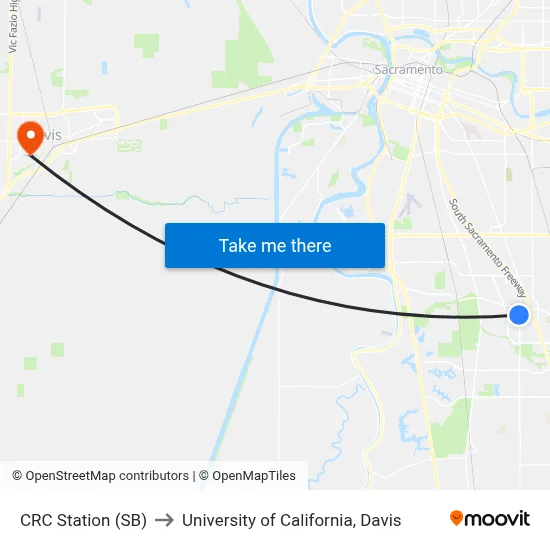 CRC Station (SB) to University of California, Davis map