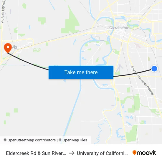 Eldercreek Rd & Sun River Dr (EB) to University of California, Davis map