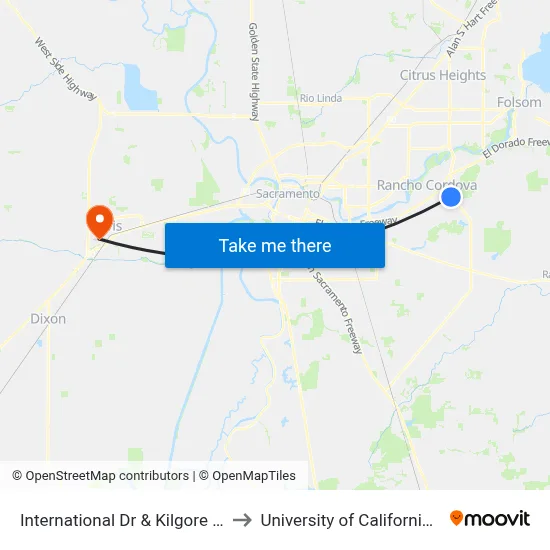 International Dr & Kilgore Rd (EB) to University of California, Davis map