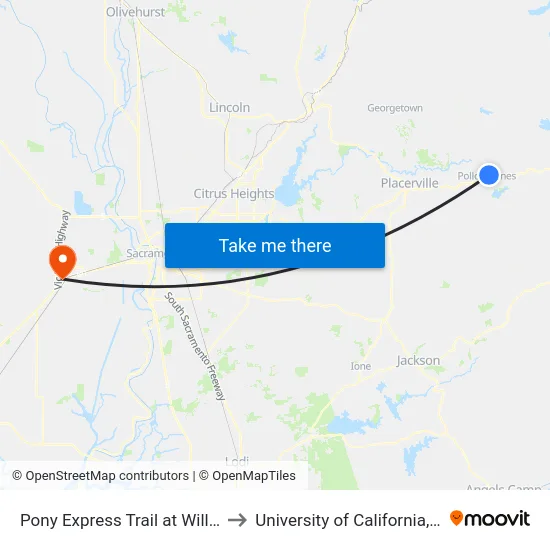 Pony Express Trail at Willow St. to University of California, Davis map