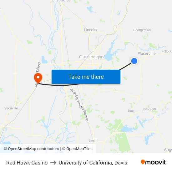 Red Hawk Casino to University of California, Davis map