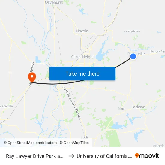 Ray Lawyer Drive Park and Ride to University of California, Davis map