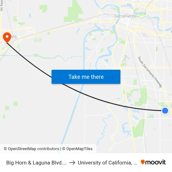Big Horn & Laguna Blvd. (NB) to University of California, Davis map