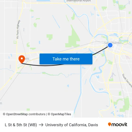 L St & 5th St (WB) to University of California, Davis map