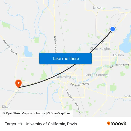 Target to University of California, Davis map