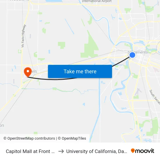 Capitol Mall at Front EB to University of California, Davis map