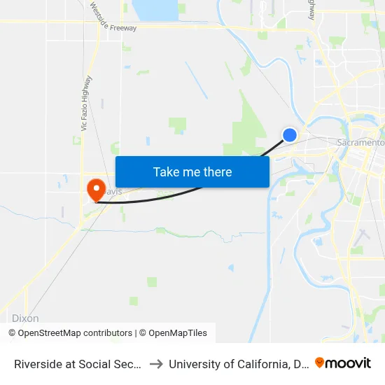 Riverside at Social Security to University of California, Davis map