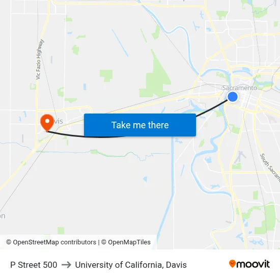 P Street 500 to University of California, Davis map