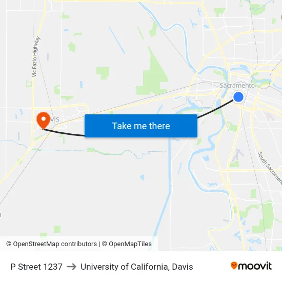 P Street 1237 to University of California, Davis map