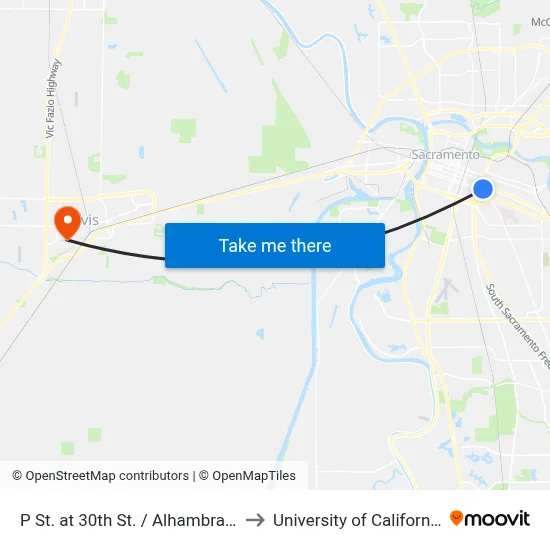 P St. at 30th St. / Alhambra Blvd (WB) to University of California, Davis map