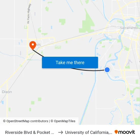 Riverside Blvd & Pocket Rd (EB) to University of California, Davis map