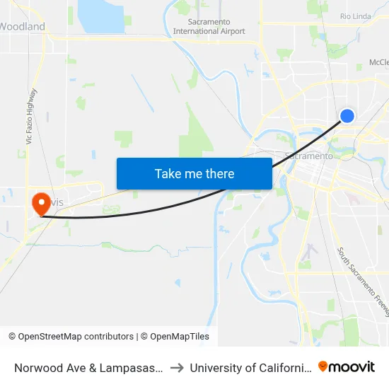 Norwood Ave & Lampasas Ave (NB) to University of California, Davis map
