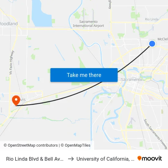 Rio Linda Blvd & Bell Ave (NB) to University of California, Davis map