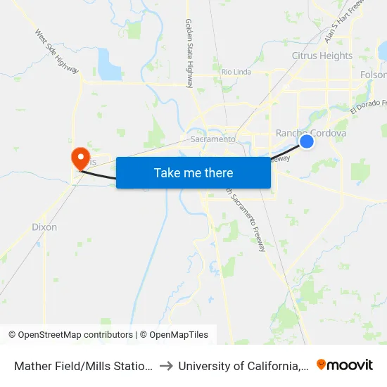 Mather Field/Mills Station (EB) to University of California, Davis map