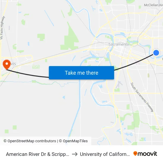 American River Dr & Scripps Dr (WB) to University of California, Davis map
