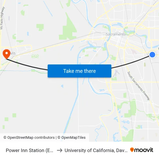 Power Inn Station (EB) to University of California, Davis map