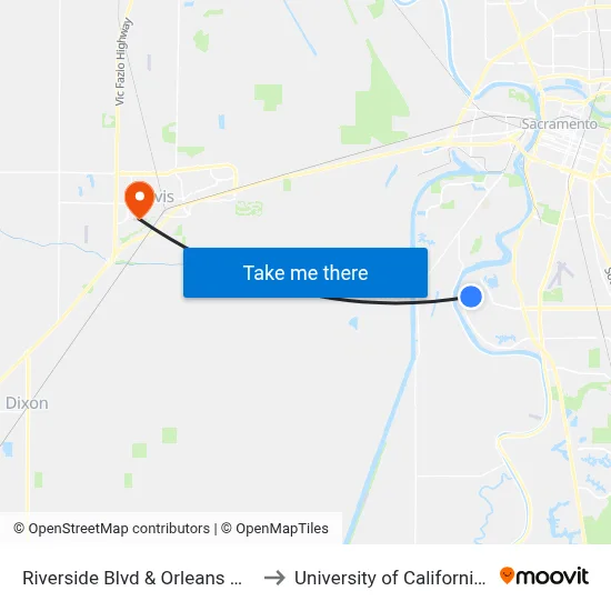 Riverside Blvd & Orleans Way (WB) to University of California, Davis map