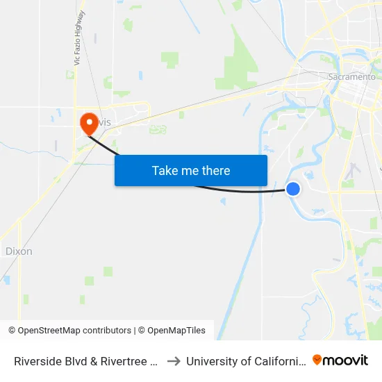 Riverside Blvd & Rivertree Way (WB) to University of California, Davis map