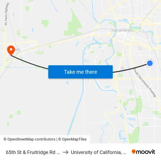 65th St & Fruitridge Rd (SB) to University of California, Davis map