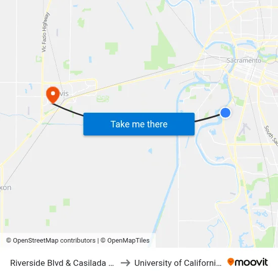 Riverside Blvd & Casilada Way (SB) to University of California, Davis map