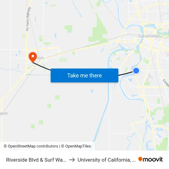 Riverside Blvd & Surf Way (SB) to University of California, Davis map