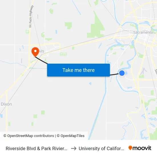 Riverside Blvd & Park Riviera Way (WB) to University of California, Davis map