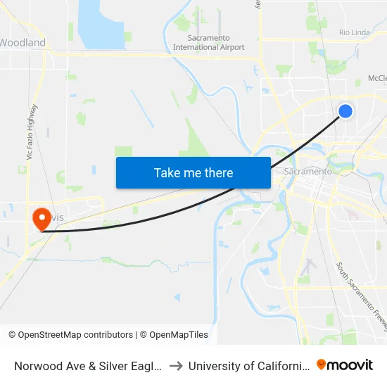 Norwood Ave & Silver Eagle Rd (SB) to University of California, Davis map