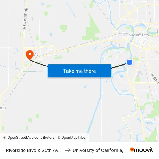 Riverside Blvd & 25th Ave (SB) to University of California, Davis map