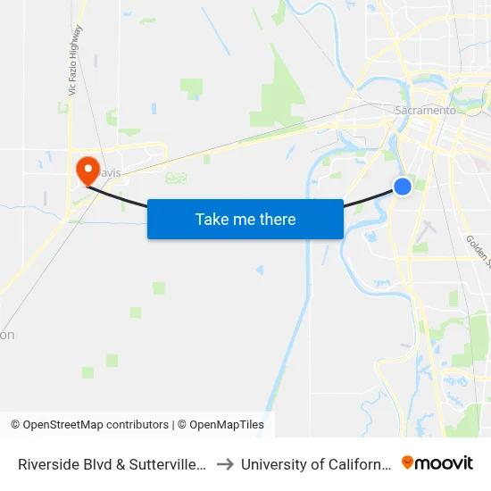 Riverside Blvd & Sutterville Rd 2 (SB) to University of California, Davis map