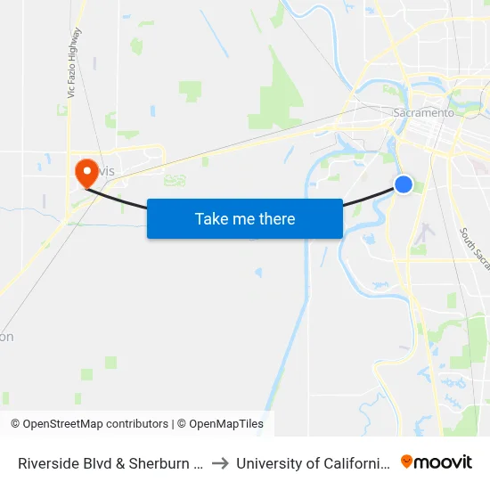 Riverside Blvd & Sherburn Ave (SB) to University of California, Davis map