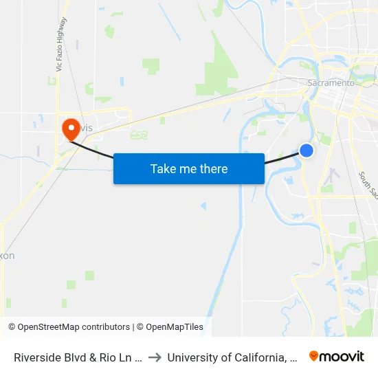 Riverside Blvd & Rio Ln (SB) to University of California, Davis map