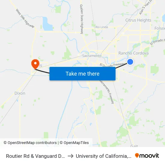 Routier Rd & Vanguard Dr (NB) to University of California, Davis map