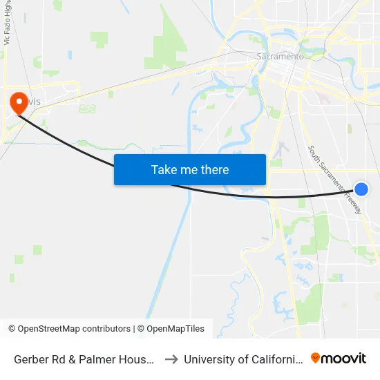 Gerber Rd & Palmer House Dr (WB) to University of California, Davis map