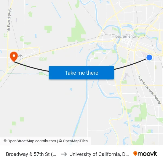 Broadway & 57th St (WB) to University of California, Davis map