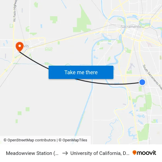 Meadowview Station (WB) to University of California, Davis map