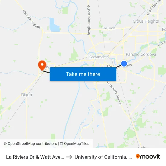 La Riviera Dr & Watt Ave (EB) to University of California, Davis map