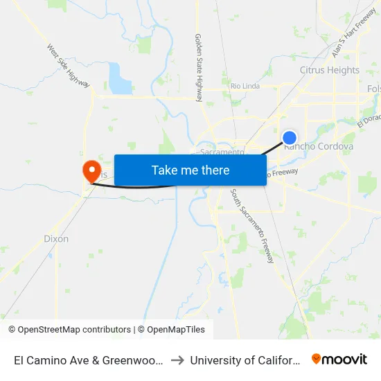El Camino Ave & Greenwood Ave (WB) to University of California, Davis map