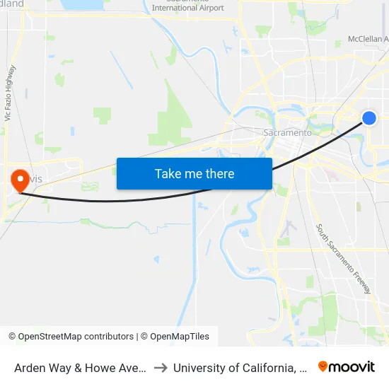 Arden Way & Howe Ave (EB) to University of California, Davis map