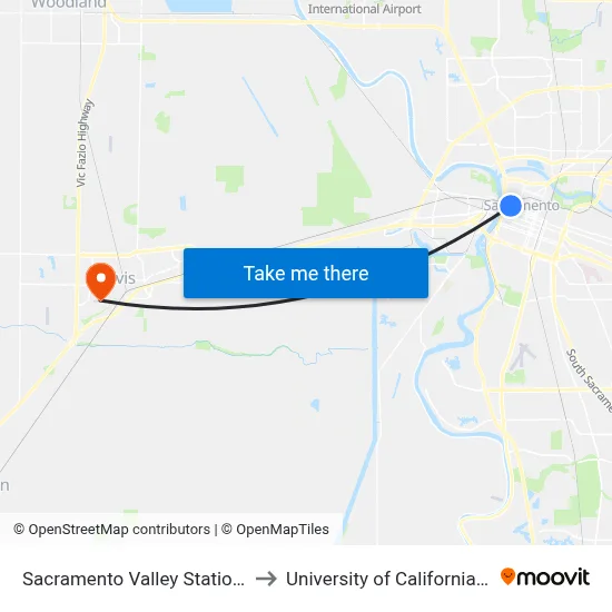 Sacramento Valley Station (WB) to University of California, Davis map