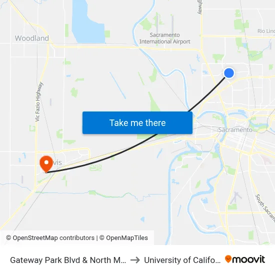Gateway Park Blvd & North Market Blvd (SB) to University of California, Davis map