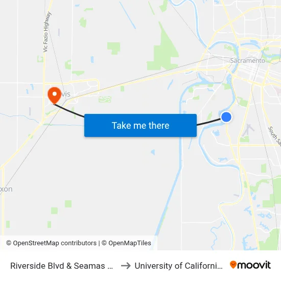 Riverside Blvd & Seamas Ave (NB) to University of California, Davis map