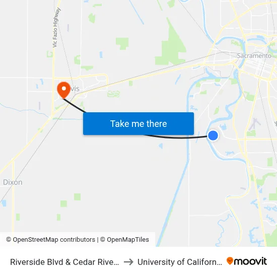 Riverside Blvd & Cedar River Way (EB) to University of California, Davis map