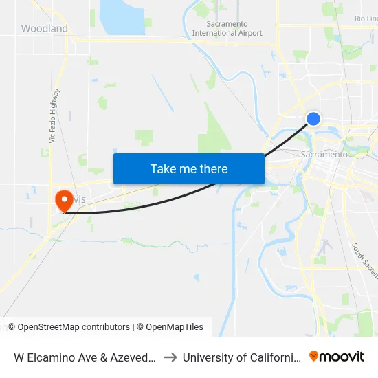 W Elcamino Ave & Azevedo Dr (EB) to University of California, Davis map