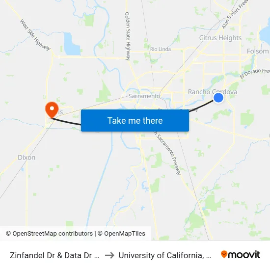 Zinfandel Dr & Data Dr (SB) to University of California, Davis map