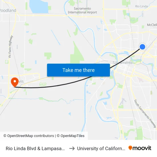 Rio Linda Blvd & Lampasas Ave (NB) to University of California, Davis map