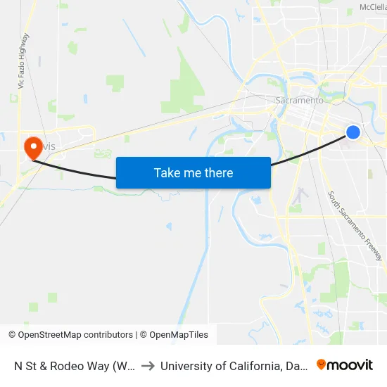 N St & Rodeo Way (WB) to University of California, Davis map
