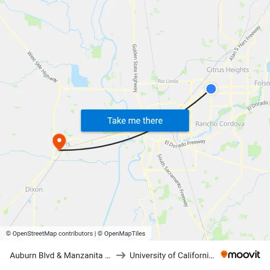 Auburn Blvd & Manzanita Ave (EB) to University of California, Davis map