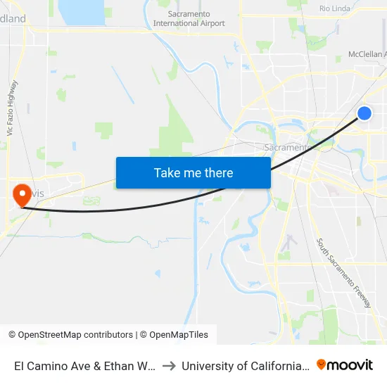 El Camino Ave & Ethan Way (EB) to University of California, Davis map