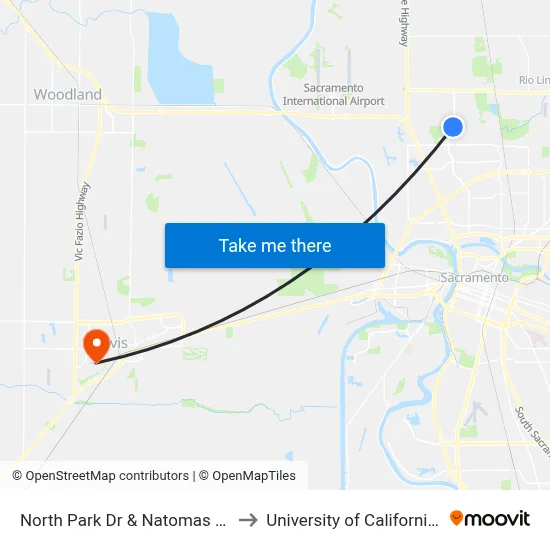 North Park Dr & Natomas Blvd (EB) to University of California, Davis map