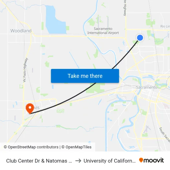Club Center Dr & Natomas Blvd (WB) to University of California, Davis map